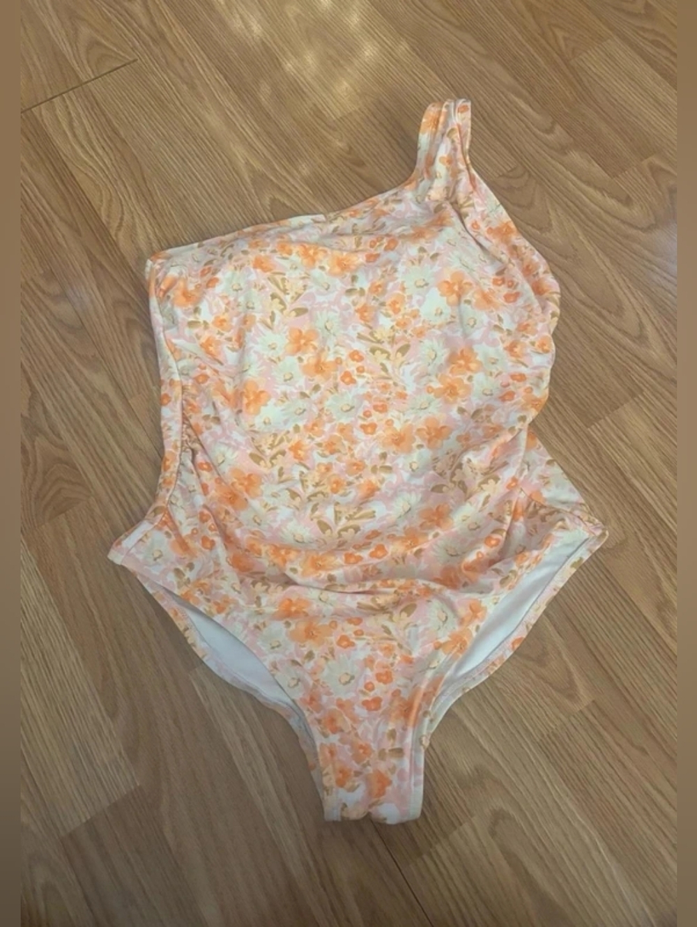Floral One-Shoulder Swimsuit in Peach